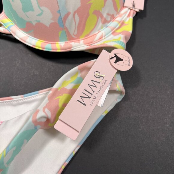 Victoria Secret 32C S Bombshell Push Up Bikini Brazilian Set Blue Pink Pastel - Picture 4 of 11
